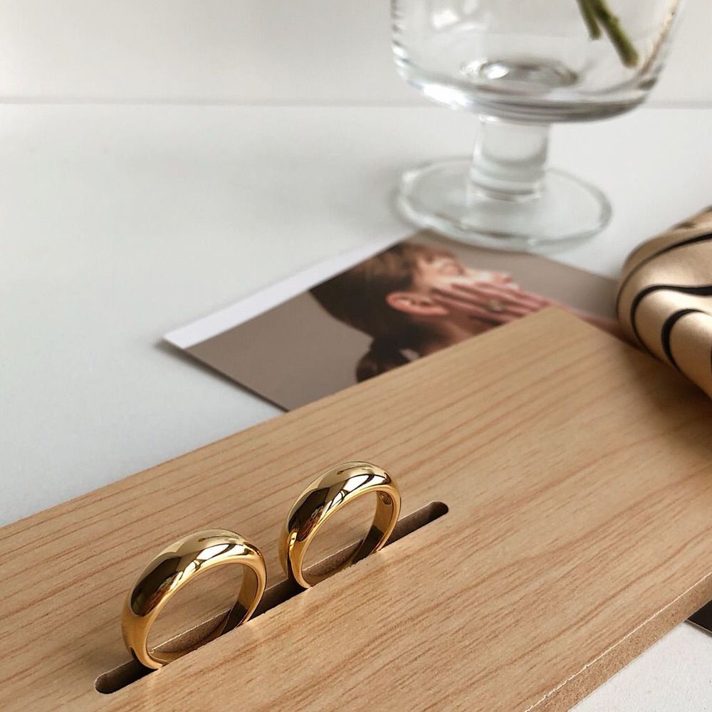 18K Thick Gold Plated Minimalistic Narrow Dome Ring - Picture 2 of 14